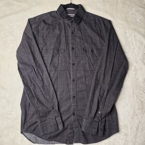 Express Men's Medium Fitted ‎ Button Down Black  Polkadot Shirt